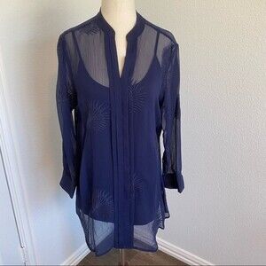 VERA WANG Sexy Navy Lightweight 2 Piece Blouse Stunning Embroidered SZ M